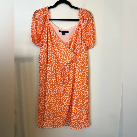 French Connection | Women's Orange & White Wrap Drawstring Dress Size 10 Hearts - Picture 1 of 6